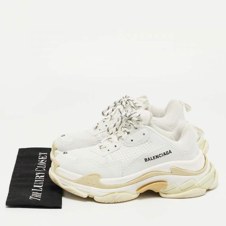 Pre Owned Balenciaga White Leather and Mesh Triple S Sneakers Size 40