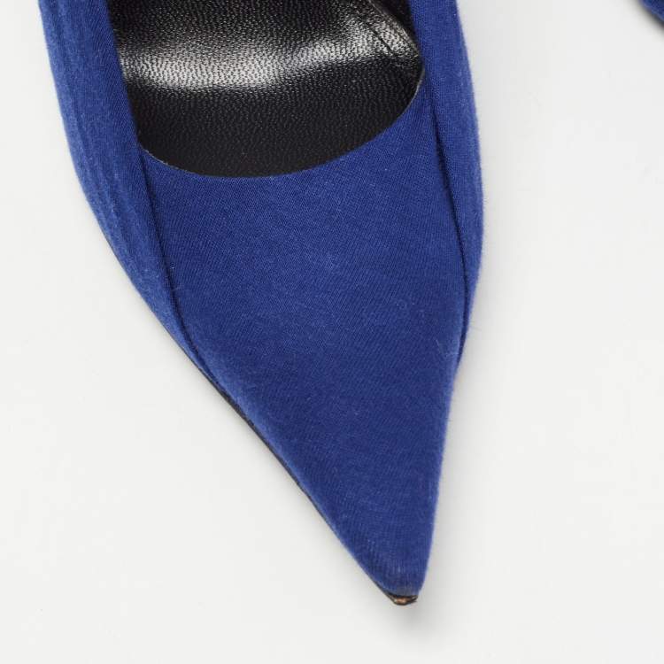 مملوكة مسبقًا Balenciaga Blue/Black Logo Print Fabric and Leather Knife Pumps Size 39