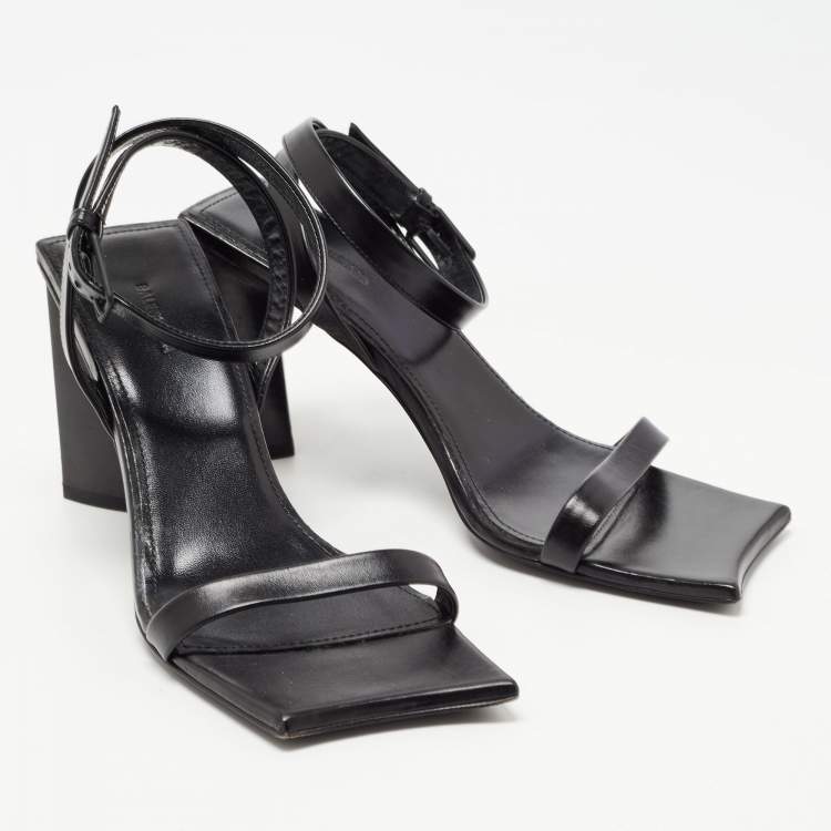 Pre Owned Balenciaga Black Leather Square Toe Sandals Size 36