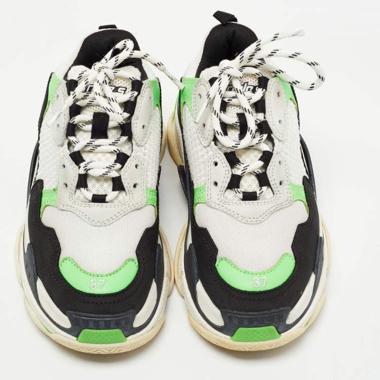 Pre Owned Balenciaga Tricolor Leather and Mesh Triple S Sneakers Size 37