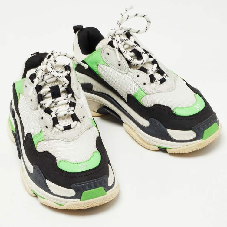 Pre Owned Balenciaga Tricolor Leather and Mesh Triple S Sneakers Size 37