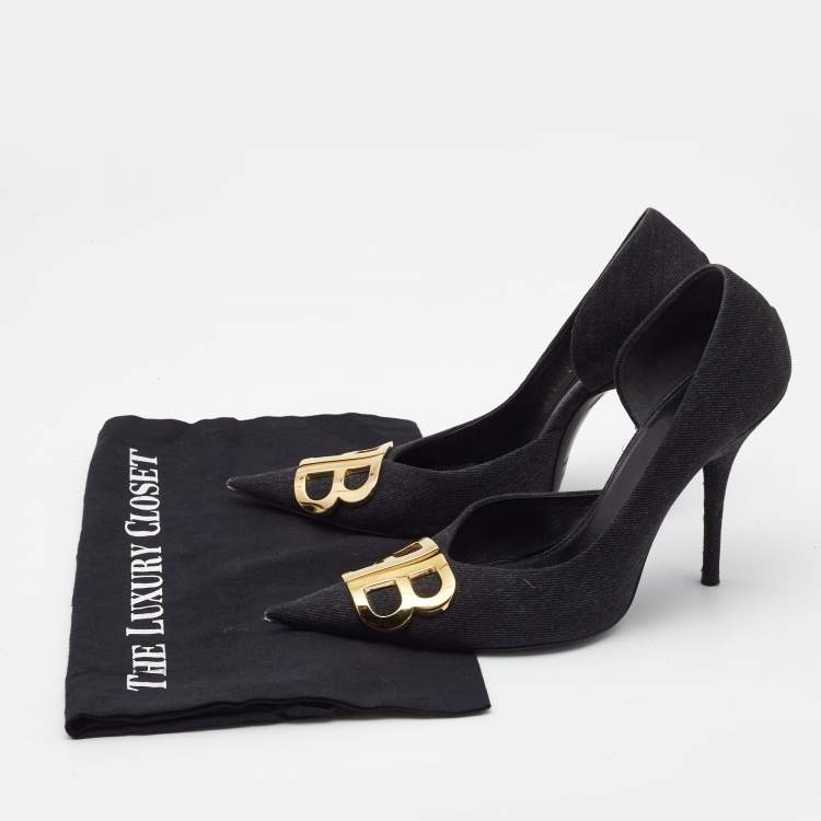 Pre Owned Balenciaga Black Denim BB Knife Pumps Size 39