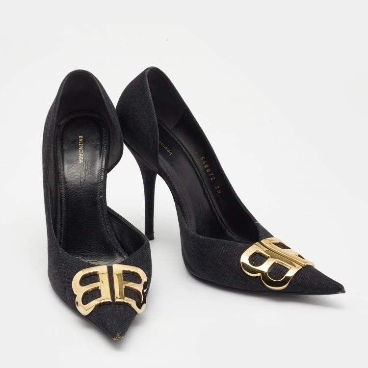 Pre Owned Balenciaga Black Denim BB Knife Pumps Size 39