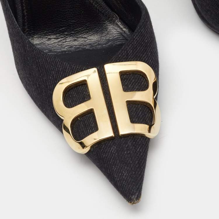 Pre Owned Balenciaga Black Denim BB Knife Pumps Size 39
