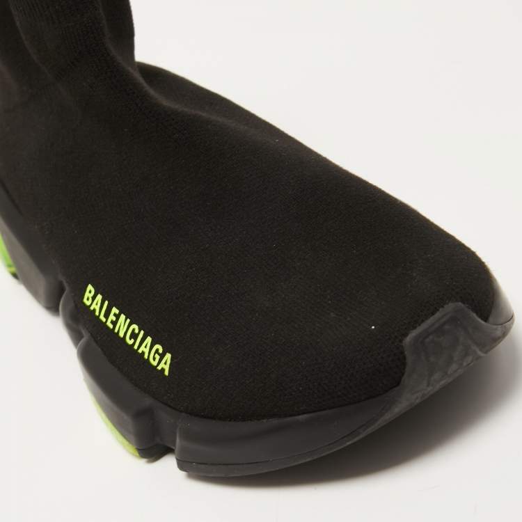Pre Owned Balenciaga Black Knit Fabric Speed Trainer High Top Sneakers Size 37