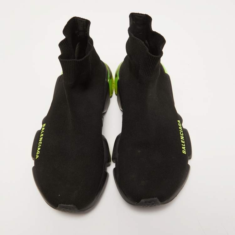 Pre Owned Balenciaga Black Knit Fabric Speed Trainer High Top Sneakers Size 37
