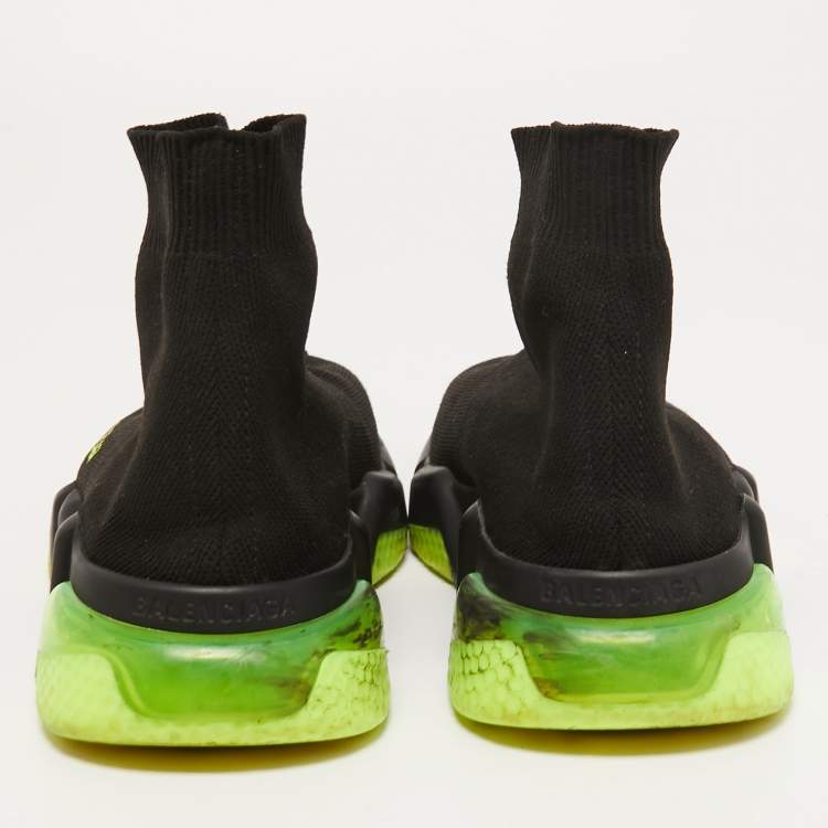 Pre Owned Balenciaga Black Knit Fabric Speed Trainer High Top Sneakers Size 37