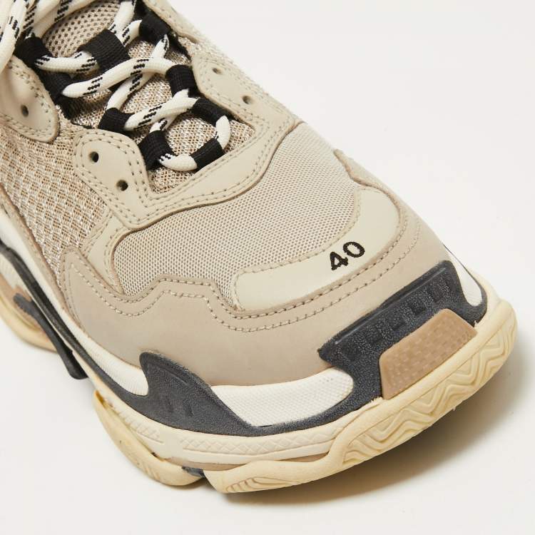 Pre Owned Balenciaga Grey Leather and Mesh Triple S Sneakers Size 40