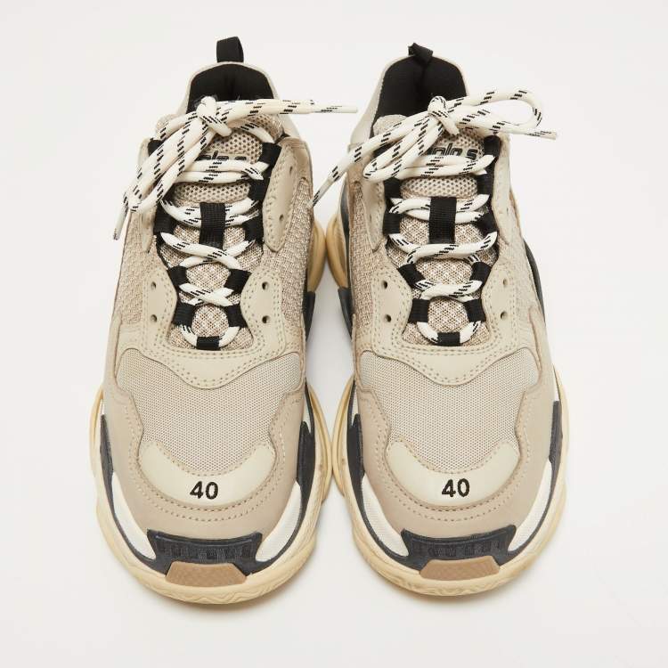 Pre Owned Balenciaga Grey Leather and Mesh Triple S Sneakers Size 40