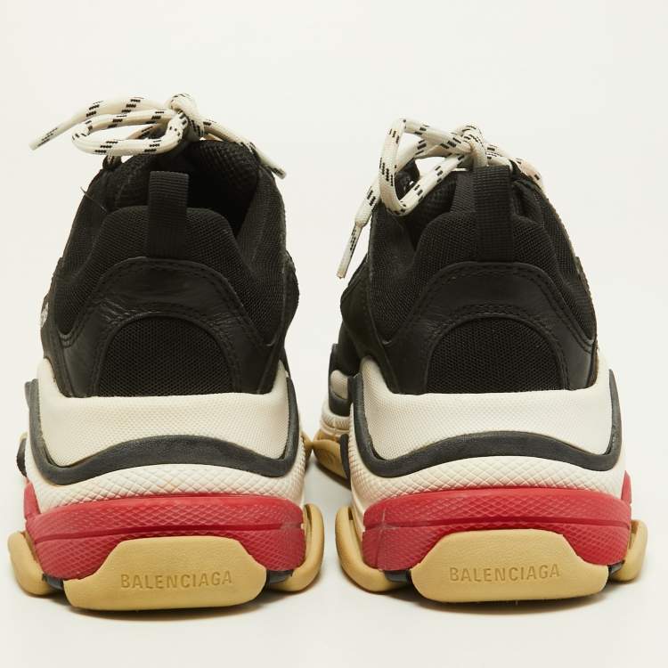 Pre Owned Balenciaga Black/Red Leather and Mesh Triple S Sneakers Size 40