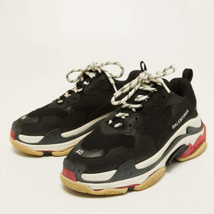 Balenciaga Black/Red Leather and Mesh Triple S Sneakers Size 40