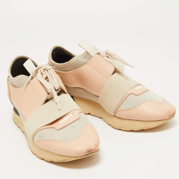 Pre Owned Balenciaga Tricolor Leather and Mesh Race Runner Sneakers Size 38