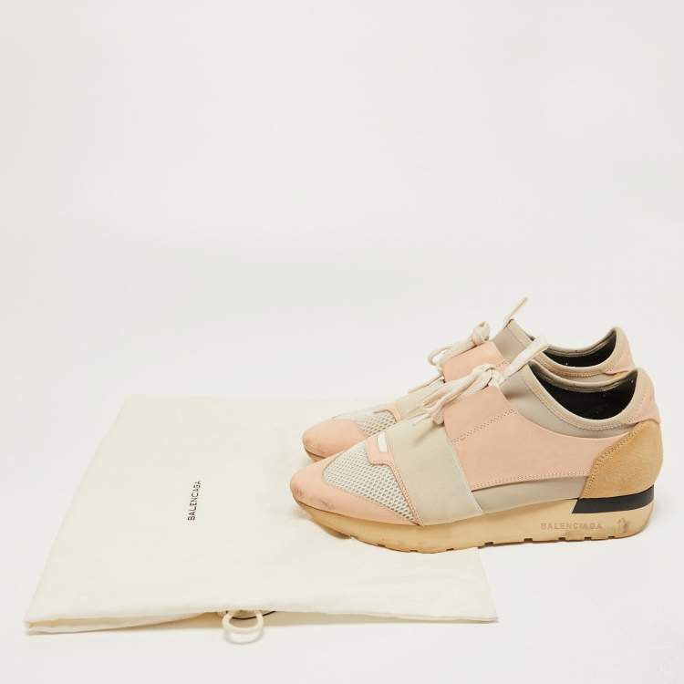 Pre Owned Balenciaga Tricolor Leather and Mesh Race Runner Sneakers Size 38