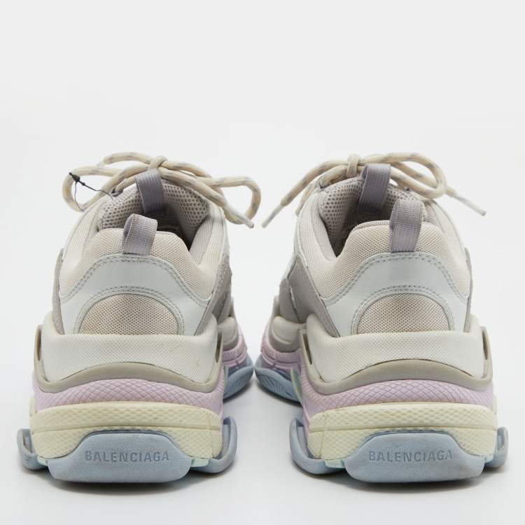 Pre Owned Balenciaga Off White/Grey Mesh and Nubuck Triple S Lace Up Sneakers Size 39