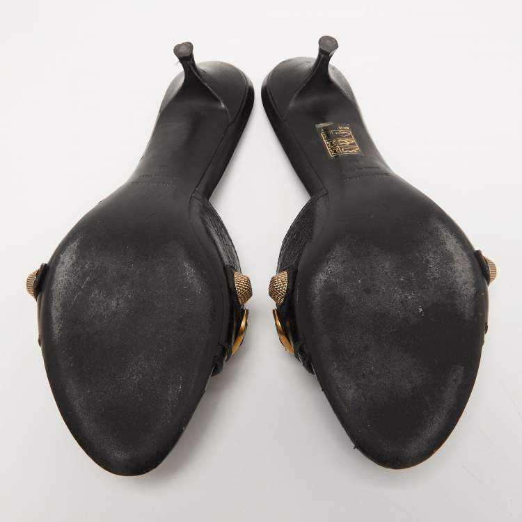 Pre Owned Balenciaga Black Leather Cagole Slide Sandals Size 40