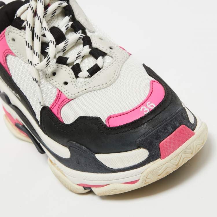 Pre Owned Balenciaga Tricolor Mesh and Leather Triple S Sneakers Size 36