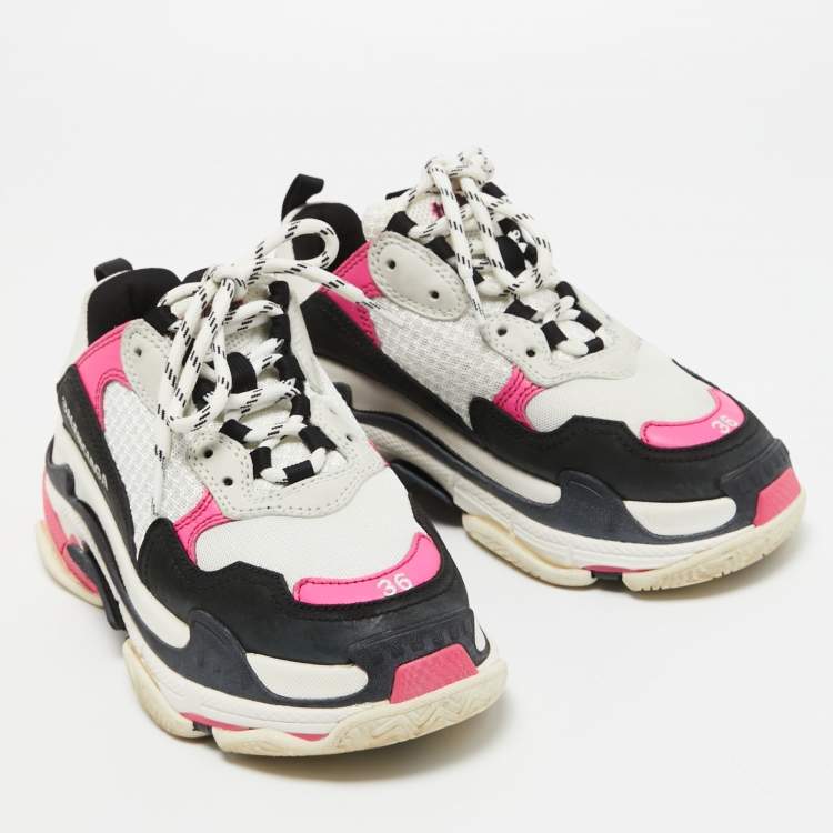 Pre Owned Balenciaga Tricolor Mesh and Leather Triple S Sneakers Size 36