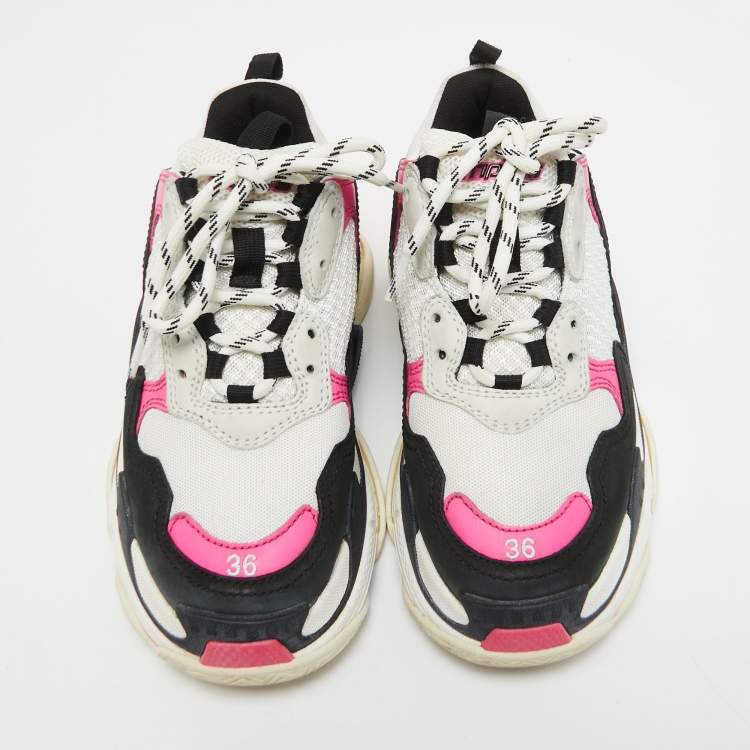 Pre Owned Balenciaga Tricolor Mesh and Leather Triple S Sneakers Size 36