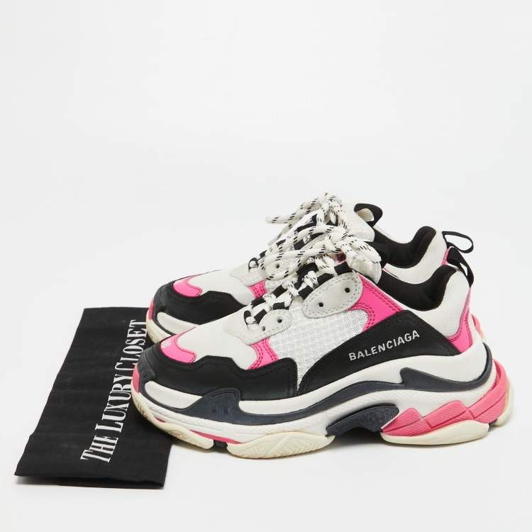 Pre Owned Balenciaga Tricolor Mesh and Leather Triple S Sneakers Size 36