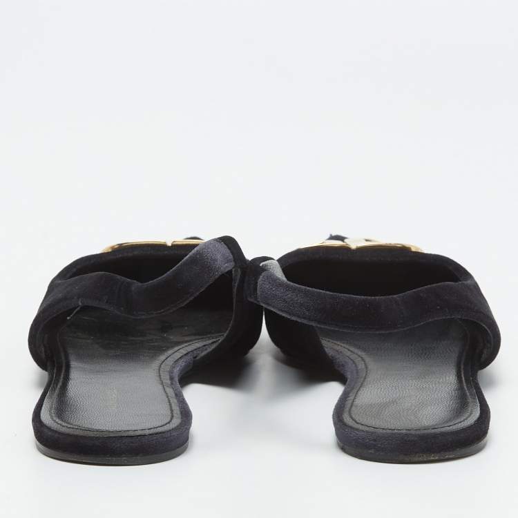 Pre Owned Balenciaga Black Velvet BB Pointed Toe Slingback Flats Size 38