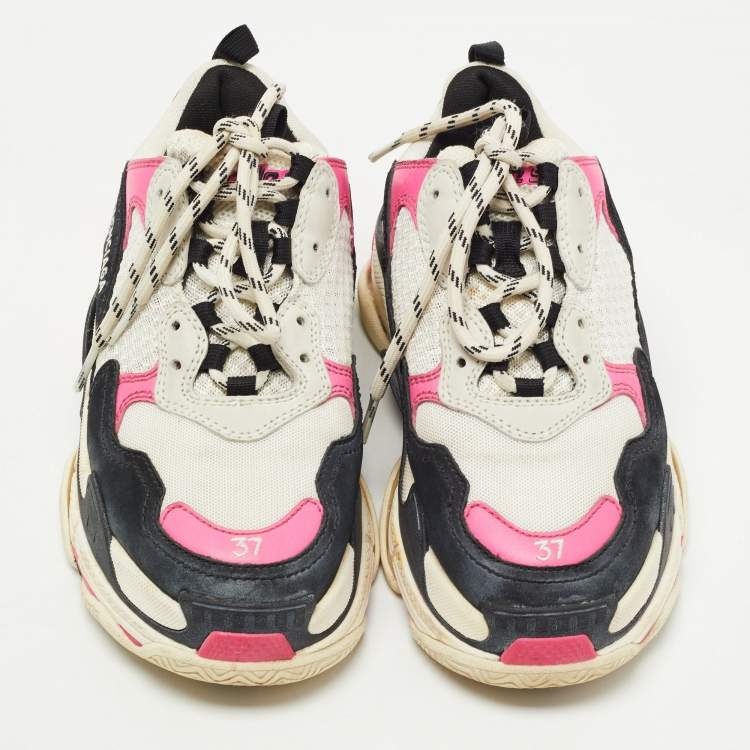 Pre Owned Balenciaga Multicolor Mesh and Leather Triple S Sneakers Size 37