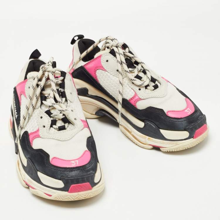 Pre Owned Balenciaga Multicolor Mesh and Leather Triple S Sneakers Size 37
