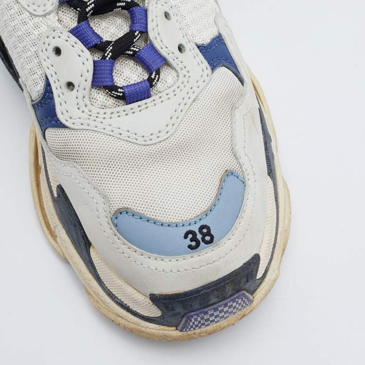Pre Owned Balenciaga Tri Color Leather and Mesh Triple S Clear Sneakers Size 38