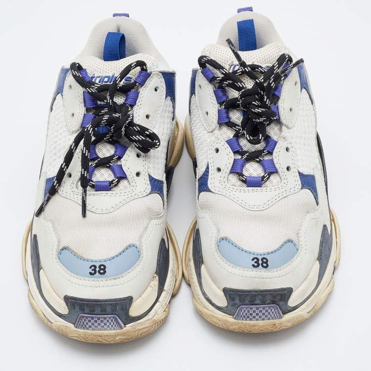 Pre Owned Balenciaga Tri Color Leather and Mesh Triple S Clear Sneakers Size 38