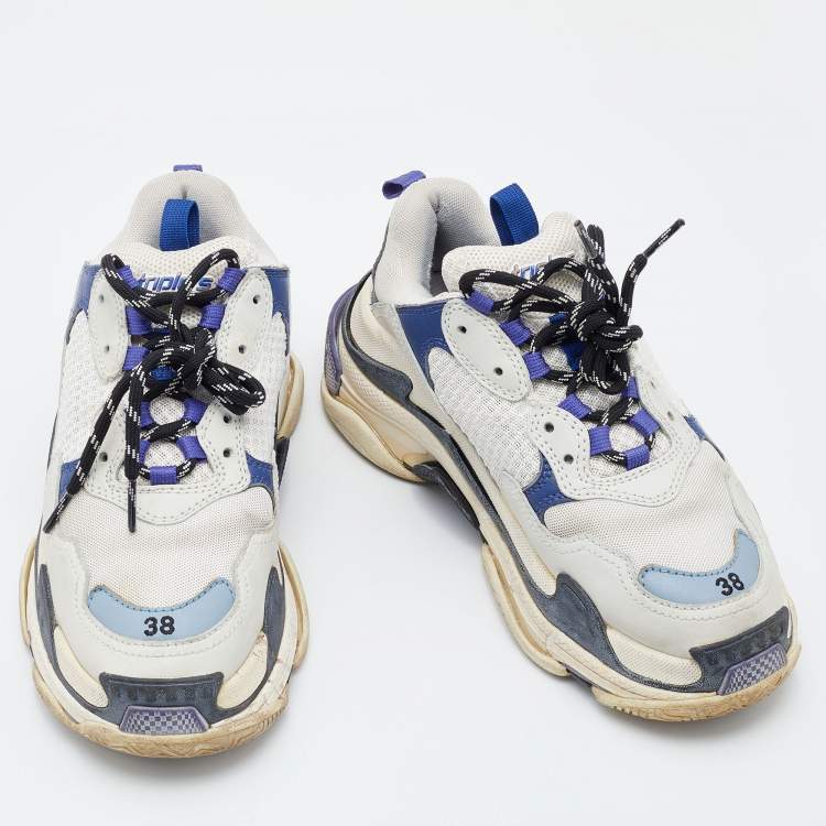 Pre Owned Balenciaga Tri Color Leather and Mesh Triple S Clear Sneakers Size 38