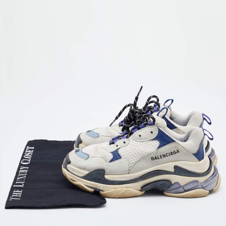 Pre Owned Balenciaga Tri Color Leather and Mesh Triple S Clear Sneakers Size 38