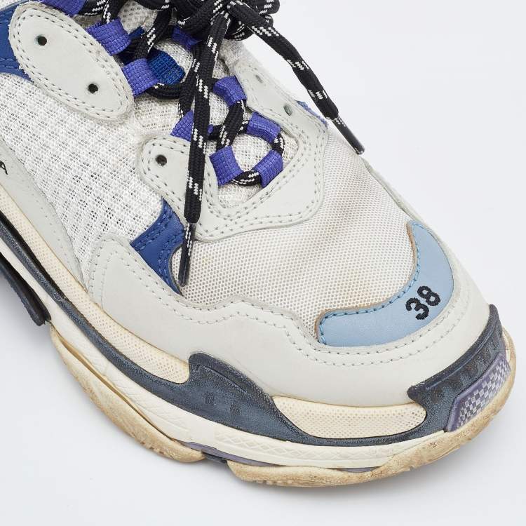 Pre Owned Balenciaga Tri Color Leather and Mesh Triple S Clear Sneakers Size 38