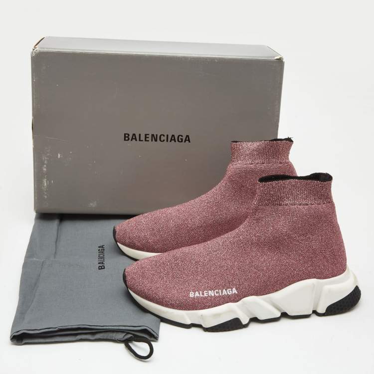 Pre Owned Balenciaga Pink Lurex Fabric Speed Trainer Sneakers Size 38