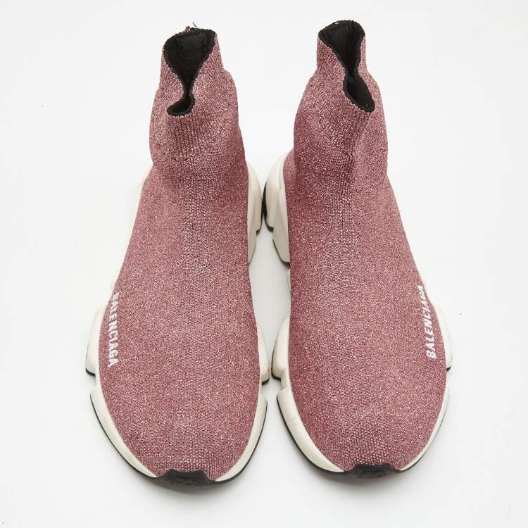 Pre Owned Balenciaga Pink Lurex Fabric Speed Trainer Sneakers Size 38