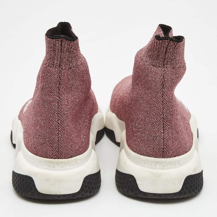 Pre Owned Balenciaga Pink Lurex Fabric Speed Trainer Sneakers Size 38