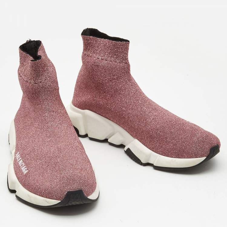 Pre Owned Balenciaga Pink Lurex Fabric Speed Trainer Sneakers Size 38