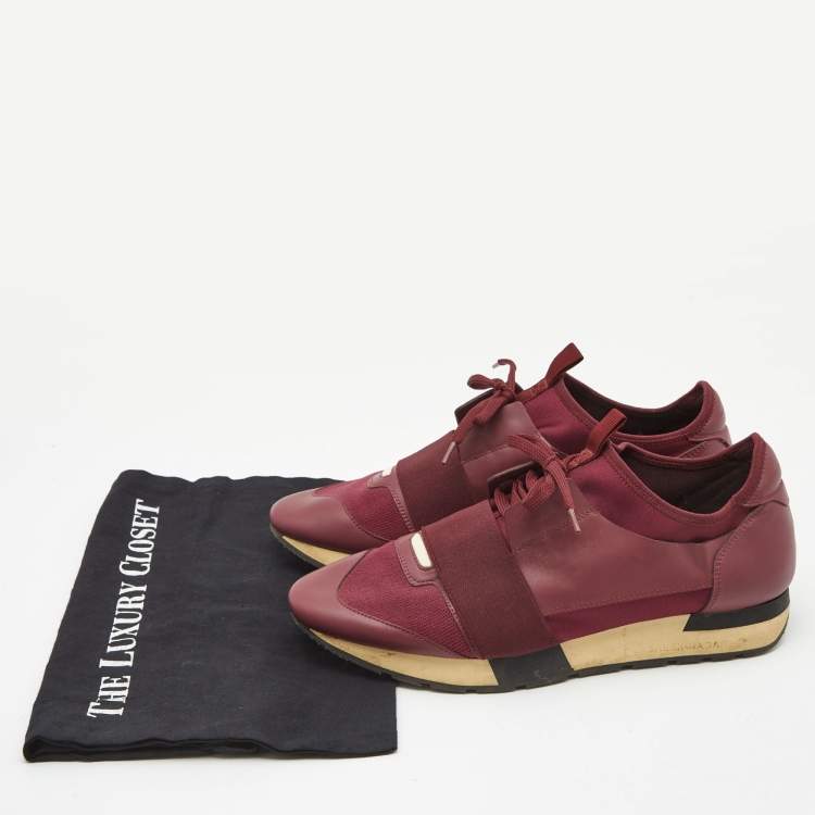 Pre Owned Balenciaga Burgundy Leather and Mesh Race Runner Low Top Sneakers Size 42