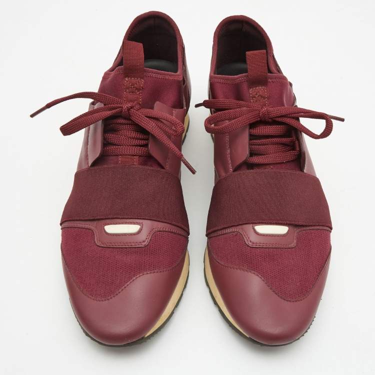 Pre Owned Balenciaga Burgundy Leather and Mesh Race Runner Low Top Sneakers Size 42