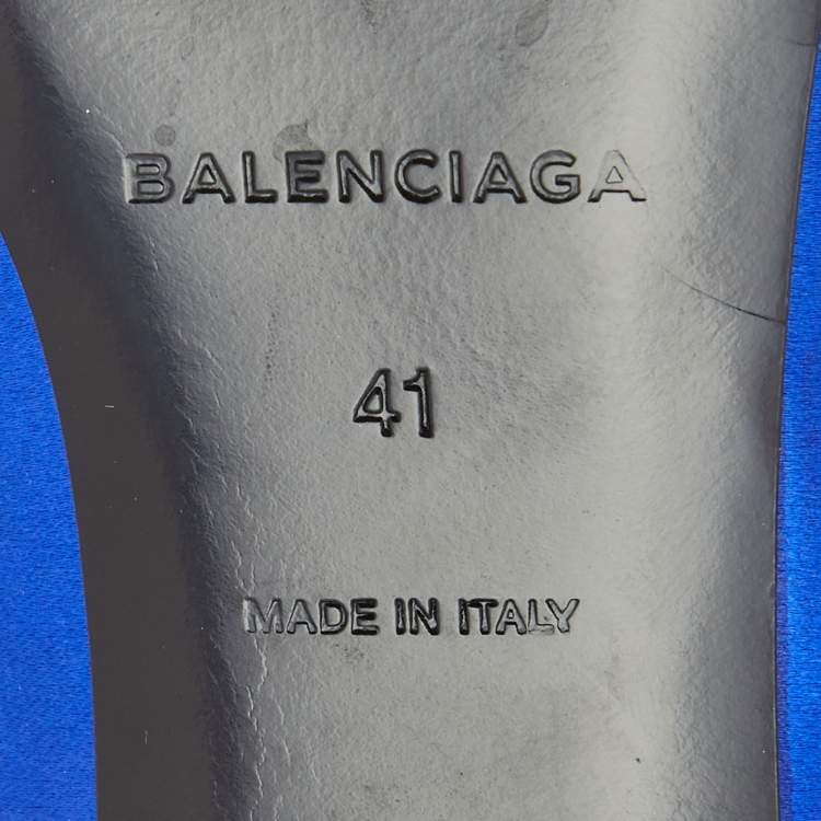 Pre Owned Balenciaga Blue Satin Knife Bow Slingback Pumps Size 41