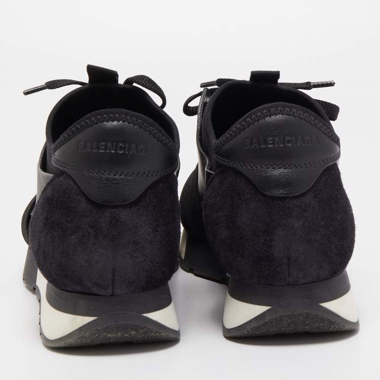 Pre Owned Balenciaga Black Leather and Mesh Race Runner Sneakers Size 38