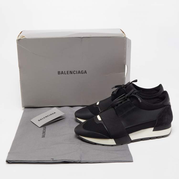 Pre Owned Balenciaga Black Leather and Mesh Race Runner Sneakers Size 38