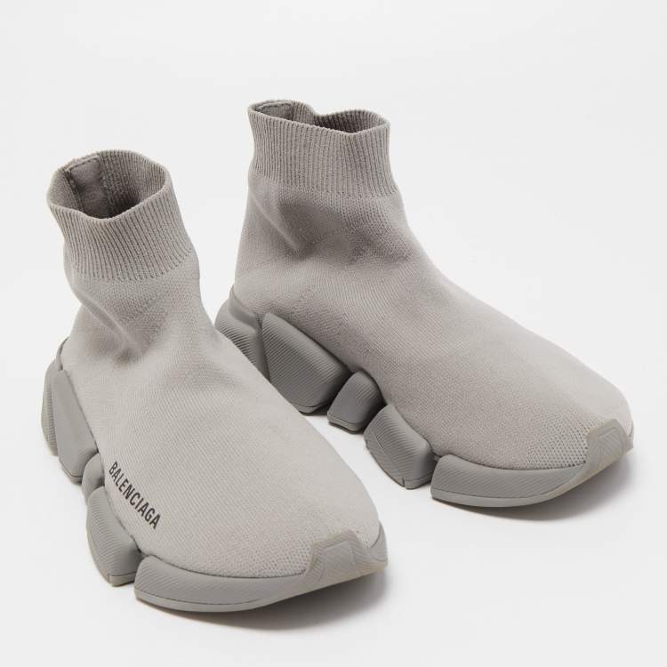 مملوكة مسبقًا Balenciaga Grey Knit Speed Trainer Sneakers Size 37