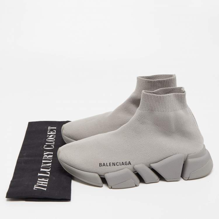 مملوكة مسبقًا Balenciaga Grey Knit Speed Trainer Sneakers Size 37