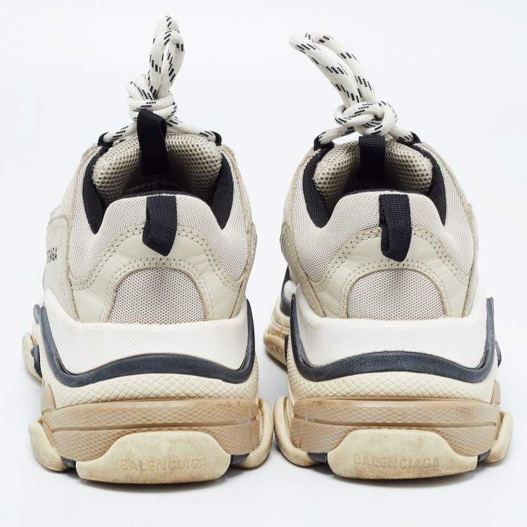 Pre Owned Balenciaga Light Grey Mesh and Leather Triple S Sneakers Size 38