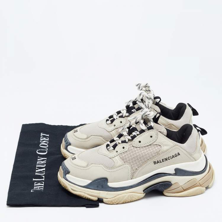 Pre Owned Balenciaga Light Grey Mesh and Leather Triple S Sneakers Size 38