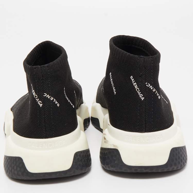 Pre Owned Balenciaga Black Logo Print Knit Fabric Speed Trainer Sneakers Size 38