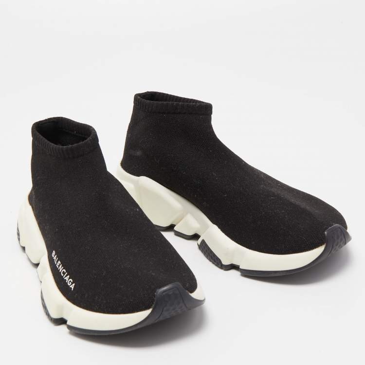 Pre Owned Balenciaga Black Knit Fabric Speed Trainer Sneakers Size 38