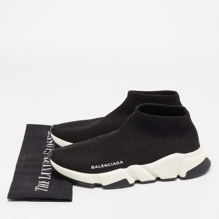 Pre Owned Balenciaga Black Knit Fabric Speed Trainer Sneakers Size 38