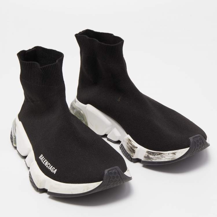 Pre Owned Balenciaga Black Knit Fabric Speed Trainer Sneakers Size 40