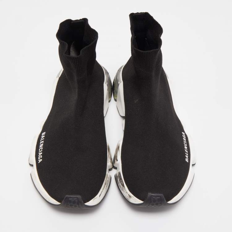 Pre Owned Balenciaga Black Knit Fabric Speed Trainer Sneakers Size 40