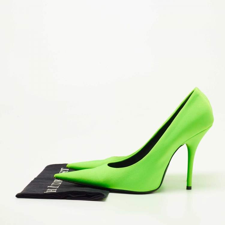 Pre Owned Balenciaga Neon Green Nylon Knife Pumps Size 40.5